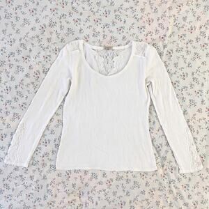 Lucky Brand Y2K Lace Cut Out Waffle Knit Thermal Long Sleeve Top Elena Gilbert